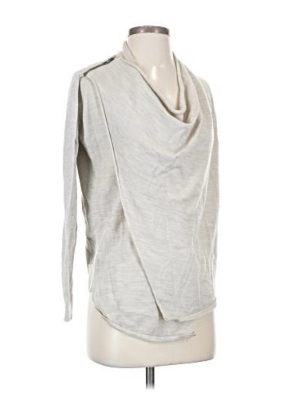 AllSaints Cowl Neck Knit Sweater Jacket | Lightweight Textured Knit | Neutral - Picture 2 of 9